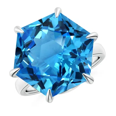 Angara Gia Certified Hexagonal Fancy-cut Swiss Blue Topaz Solitaire Ring