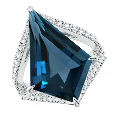 Angara Gia Certified Kite-shaped Step-cut London Blue Topaz Halo Split Shank Ring