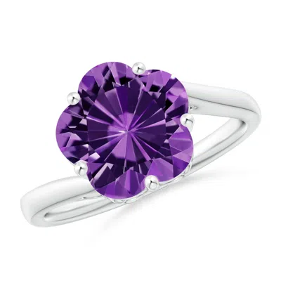 Angara Solitaire Five-petal Flower Amethyst Bypass Ring In Platinum/dark Purple