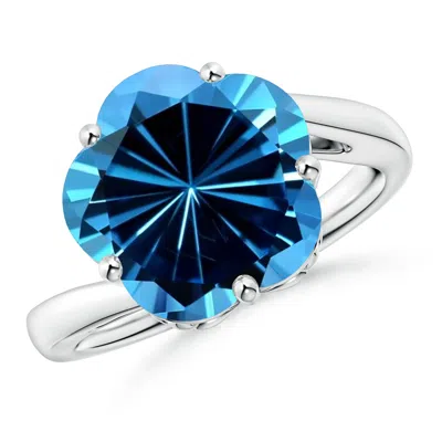 Angara Classic Gia Certified Five-petal Swiss Blue Topaz Flower Ring In White Gold/swiss Blue