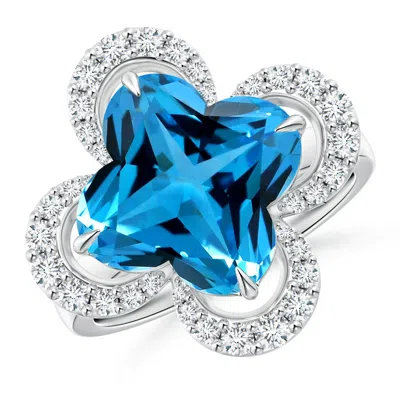 Angara Gia Certified Clover-shaped Swiss Blue Topaz Halo Engagement Ring