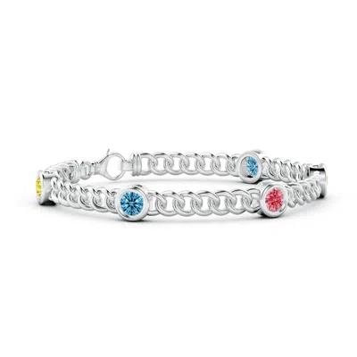 Angara Bezel-set Lab-grown Fancy Intense Multi-color Diamond Curb Chain Link Bracelet In White Gold/fancy Intense