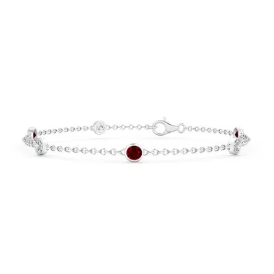 Angara Lab-grown Bezel-set Ruby And Diamond Station Bracelet With Chain In Metallic