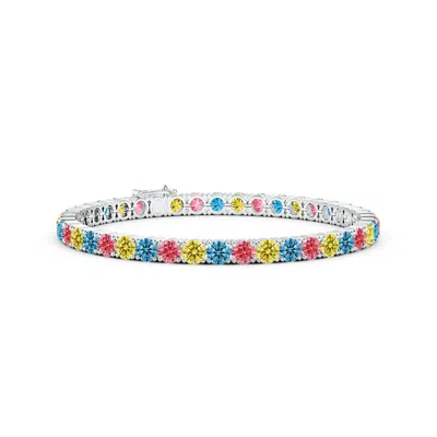 Angara Classic Lab-grown Fancy Intense Multi-color Diamond Linear Tennis Bracelet In White Gold/fancy Intense