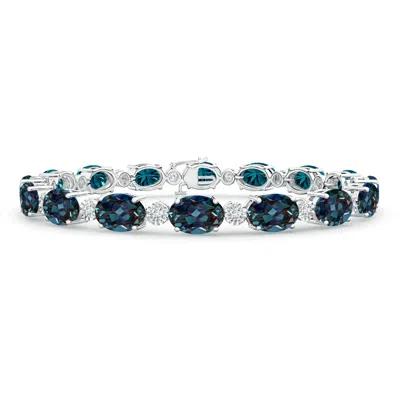 Angara Oval Lab-grown Alexandrite Stackable Bracelet With Illusion Diamonds In White Gold/bluish Green Changing To Brownish Or Pinkish Purple