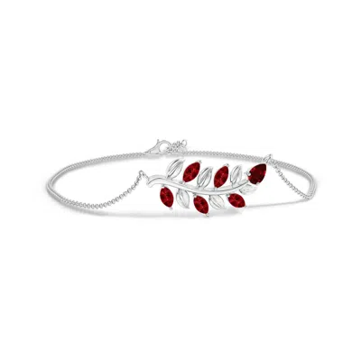 Angara Lab-grown Pear And Marquise Ruby Olive Branch Bracelet In Red