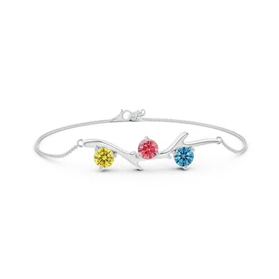 Angara Nature Inspired Round Lab-grown Fancy Intense Multi-color Diamond Tree Branch Bracelet In White Gold/fancy Intense
