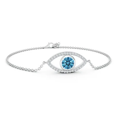Angara Bezel-set Lab-grown Fancy Intense Blue And White Diamond Evil Eye Bracelet In White Gold/fancy Intense