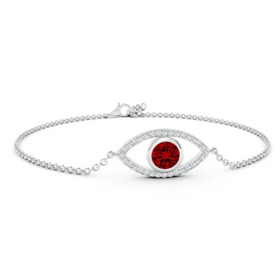 Angara Lab-grown Bezel-set Ruby And Lab Diamond Evil Eye Bracelet In Red