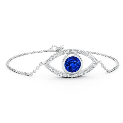 Angara Lab-grown Bezel-set Blue Sapphire And Lab Diamond Evil Eye Bracelet In White Gold/deep Rich Blue