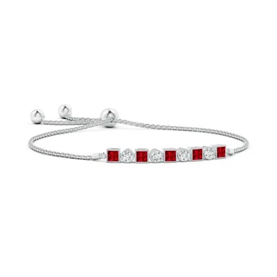 Angara Lab-grown Bezel-set Square Ruby And Round Diamond Bolo Bracelet In Red