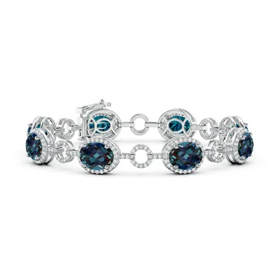 Angara Oval Lab-grown Alexandrite Halo Open Circle Link Bracelet In Blue