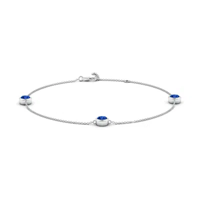 Angara Lab-grown Bezel-set Blue Sapphire Station Adjustable Ankle Bracelet