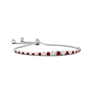 Angara Lab-grown Graduated Bezel-set Ruby And Lab Diamond Bolo Bracelet In Red