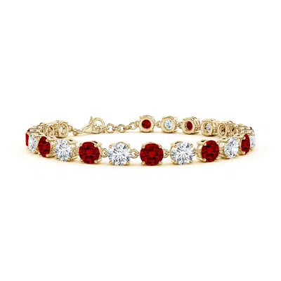 Angara Round Lab-grown Ruby And Diamond Tennis Link Bracelet In Red
