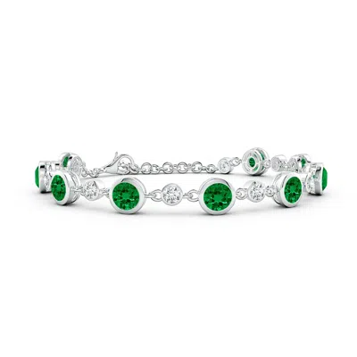 Angara Alternating Round Lab-grown Emerald And Diamond Tennis Bracelet In Green