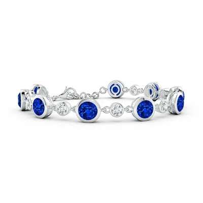 Angara Alternating Round Lab-grown Blue Sapphire And Diamond Tennis Bracelet