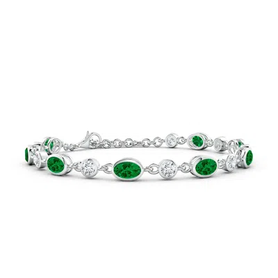 Angara Alternating Oval Lab-grown Emerald And Round Diamond Tennis Bracelet In Green