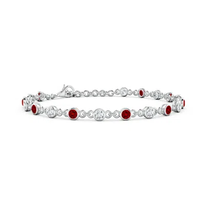 Angara Bezel-set Round Lab-grown Ruby And Diamond Tennis Bracelet In Red