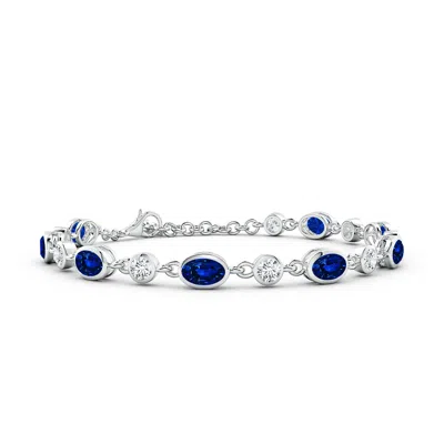 Angara Alternating Oval Lab-grown Blue Sapphire And Round Diamond Tennis Bracelet
