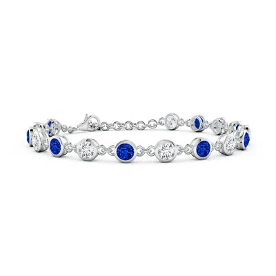 Angara Bezel-set Round Lab-grown Blue Sapphire And Diamond Tennis Bracelet In Metallic