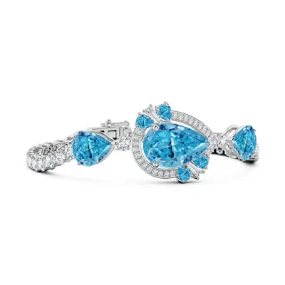 Angara Aurora Pear Lab-grown Fancy Intense Blue Diamond Halo Statement Tennis Bracelet In Metallic