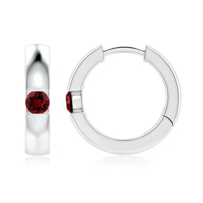 Angara Lab-grown Channel-set Round Ruby Hinged Hoop Earrings In Platinum/deep Rich Red