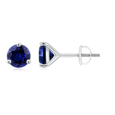 Angara Lab-grown Martini-set Round Blue Sapphire Stud Earrings In Metallic