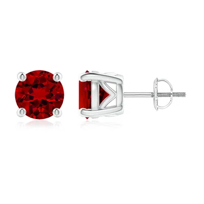 Angara Lab-grown Vintage Style Round Ruby Solitaire Stud Earrings In White Gold/deep Rich Red