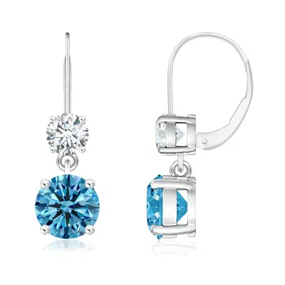 Angara Round Lab-grown Fancy Intense Blue Diamond Leverback Dangle Earrings In White Gold/fancy Intense