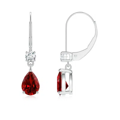 Angara Lab-grown Pear Ruby Leverback Drop Earrings With Lab Diamond In White Gold/deep Rich Red