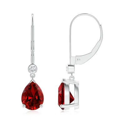 Angara Lab-grown Pear-shaped Ruby Leverback Drop Earrings With Lab Diamond In White Gold/deep Rich Red