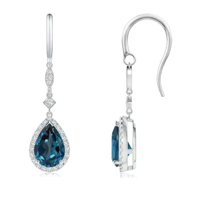 Angara Pear-shaped Lab-grown Alexandrite Drop Earrings With Diamond Halo In White Gold/bluish Green Changing To Brownish Or Pinkish Purple