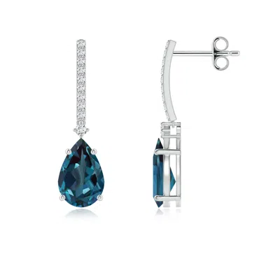 Angara Solitaire Pear Lab-grown Alexandrite Drop Earrings With Diamonds In White Gold/bluish Green Changing To Brownish Or Pinkish Purple