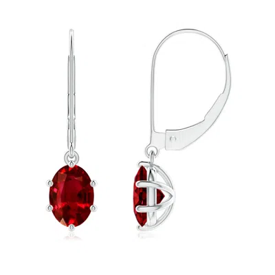 Angara Lab-grown Oval Ruby Leverback Drop Earrings In White Gold/deep Rich Red