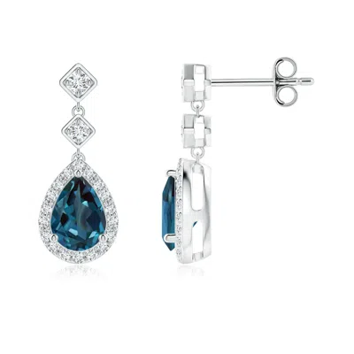 Angara Pear Lab-grown Alexandrite Drop Earrings With Diamond Halo In White Gold/bluish Green Changing To Brownish Or Pinkish Purple