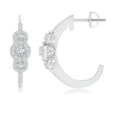 Angara Lab-grown Triple Round Diamond Halo J-hoop Earrings In White Gold/f-g