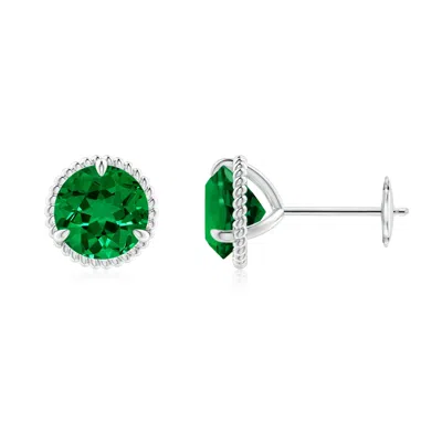 Angara Lab-grown Rope Framed Claw-set Emerald Martini Stud Earrings In White Gold/rich Green