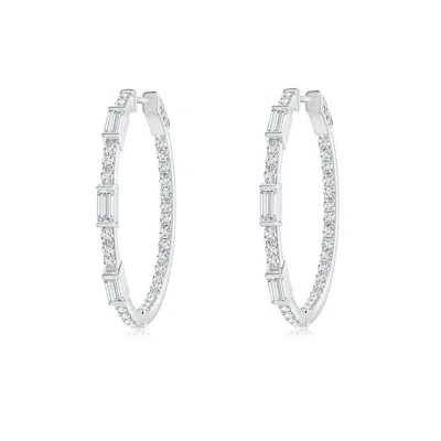 Angara Lab-grown Bar-set Baguette And Round Diamond Inside Out Hoop Earrings In White Gold/f-g