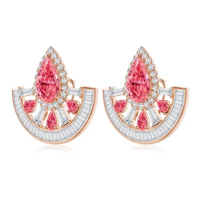 Angara Aurora Art Deco Style Pear Lab-grown Fancy Intense Pink Diamond Statement Earrings In Rose Gold/fancy Intense