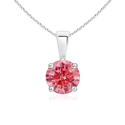 Angara Classic Round Lab-grown Fancy Intense Pink Diamond Solitaire Pendant In White Gold/fancy Intense