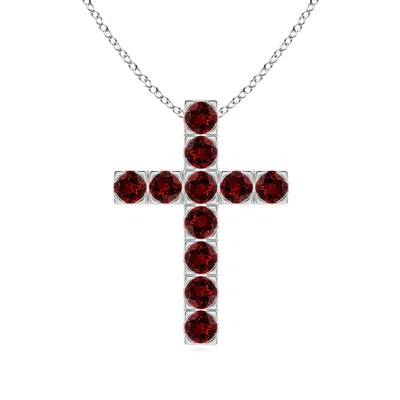 Angara Lab-grown Flat Prong-set Ruby Cross Pendant In White Gold/deep Rich Red