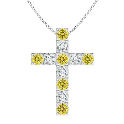 Angara Flat Prong-set Lab-grown Fancy Intense Yellow And White Diamond Cross Pendant In White Gold/fancy Intense
