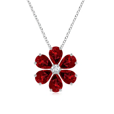 Angara Pear Lab-grown Ruby Flower Cluster Pendant With Diamond In White Gold/deep Rich Red