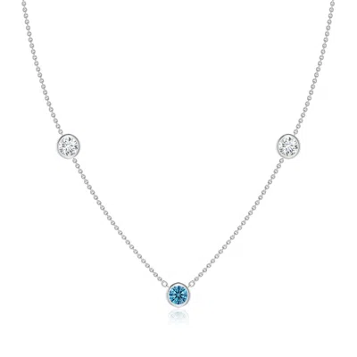 Angara Bezel-set Round Lab-grown Fancy Intense Blue And White Diamond Chain Necklace In White Gold/fancy Intense