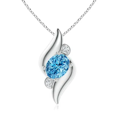 Angara Shell Style Oval Lab-grown Fancy Intense Blue And White Diamond Pendant In White Gold/fancy Intense