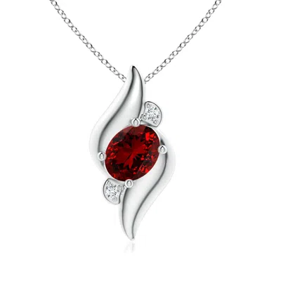 Angara Lab-grown Shell Style Oval Ruby And Lab Diamond Pendant In White Gold/deep Rich Red