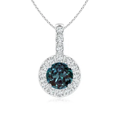 Angara Lab-grown Alexandrite Pendant With Bar-set Diamond Halo In Metallic