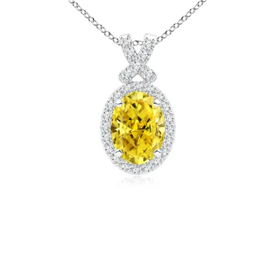 Angara Vintage Style Lab-grown Fancy Intense Yellow Diamond Pendant With Halo In White Gold/fancy Intense