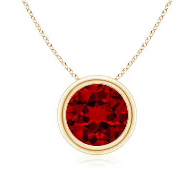 Angara Lab-grown Bezel-set Round Ruby Solitaire Pendant In Yellow Gold/deep Rich Red